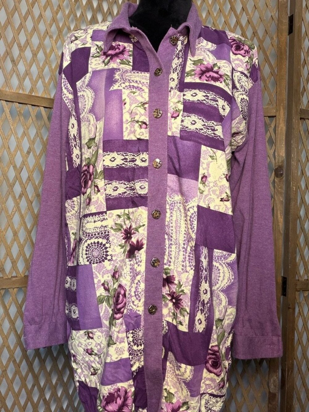 Vintage Lacy Afternoon Shell Kepler S Purple Floral Lace Print Blouse